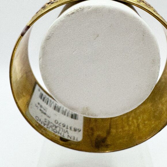 Artisan Chunky Wide Gold Silver Brass Textured Stripes Leaf Bangle Bracelet - Picture 3 of 16